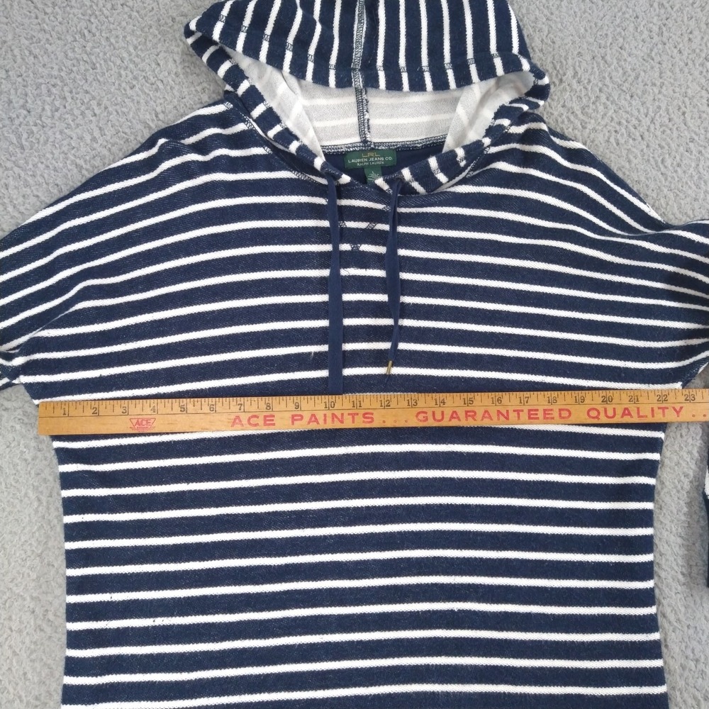 Lauren Jeans Co. Pullover Hoodie Ralph Lauren Womens Large Blue Striped Nautical - Picture 11 of 16